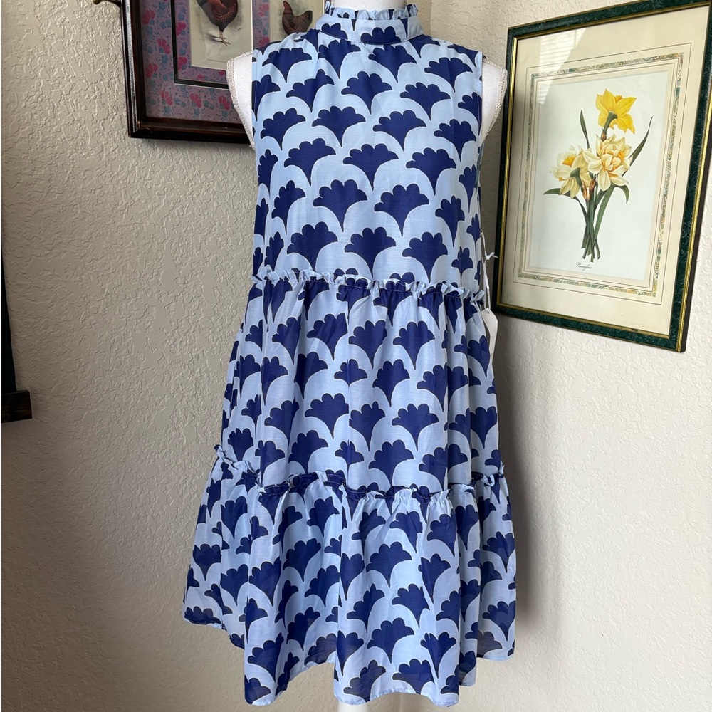 J. Marie Pippa Blue and White Sleeveless Sundress with Mock Neck